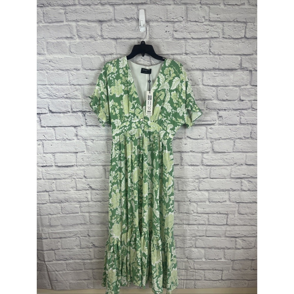 Minkpink NWT Felecia Fairycore Boho Feminine Linen Blend Midi Dress Size XL